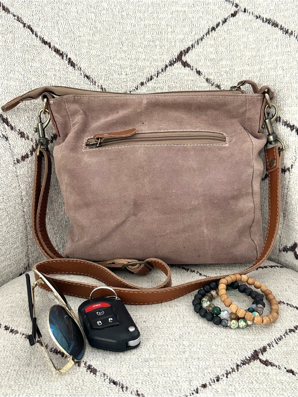 Myra Bag Leather and Canvas Boho Crossbody Shoulder Bag Mandala Print - Picture 2 of 8